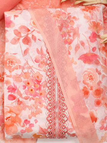 Floral Printed Unstitched Suit Piece With Dupatta