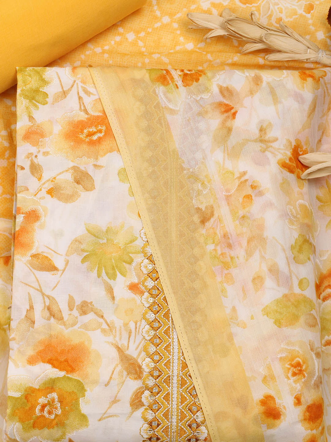 Floral Printed Unstitched Suit Piece With Dupatta