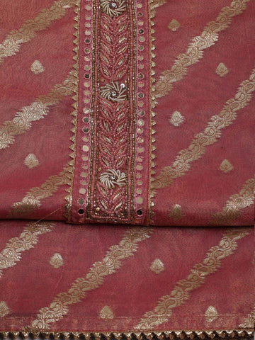 Neck Patti Woven Tissue Unstitched Suit Piece With Dupatta