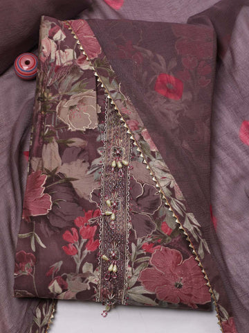 Neck Patti Printed Muslin Unstitched Suit Piece With Dupatta