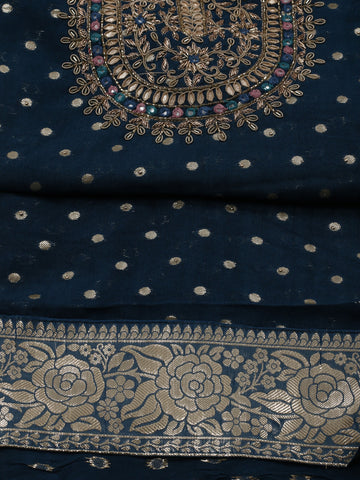 Neck Embroidery Organza Unstitched Suit Piece With Dupatta