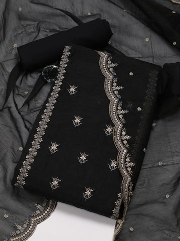 Panel Embroidery Chanderi Unstitched Suit Piece With Dupatta