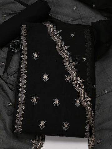 Panel Embroidery Chanderi Unstitched Suit Piece With Dupatta