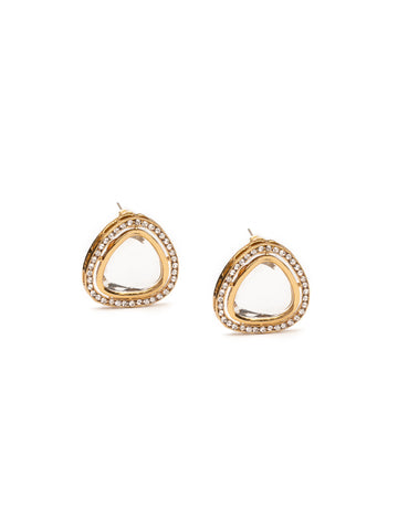 Golden & White Kundan Stud Earrings