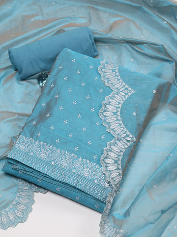 Ghera Embroidery Chanderi Unstitched Suit Piece With Dupatta