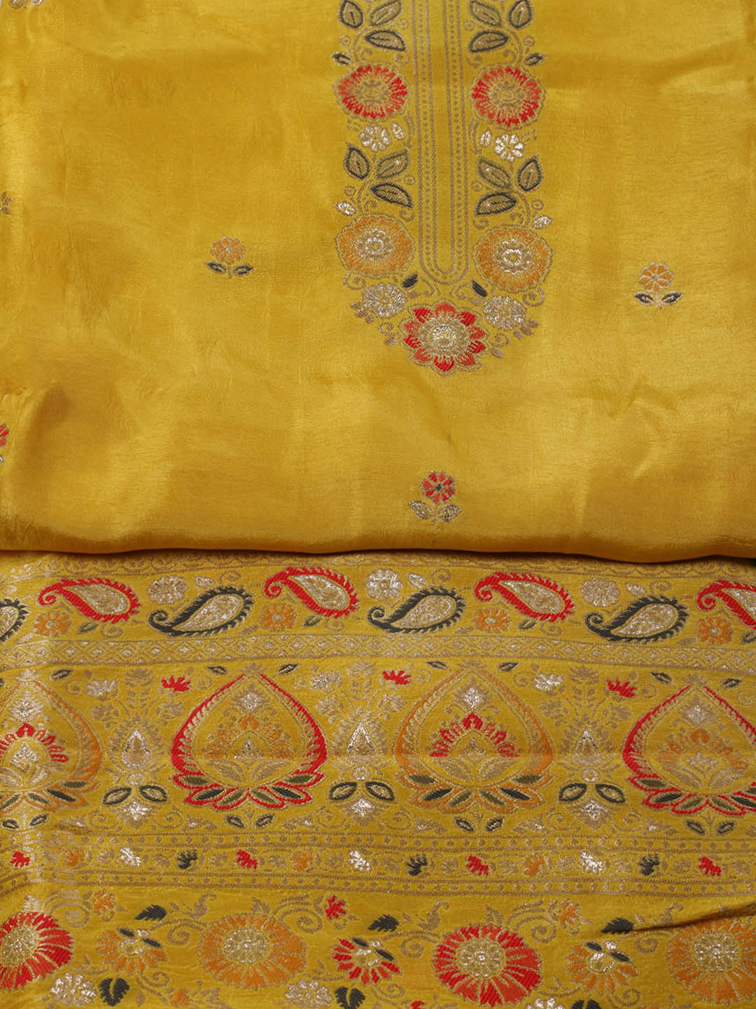 Embroidered Chanderi Unstitched Suit With Pant &amp; Dupatta