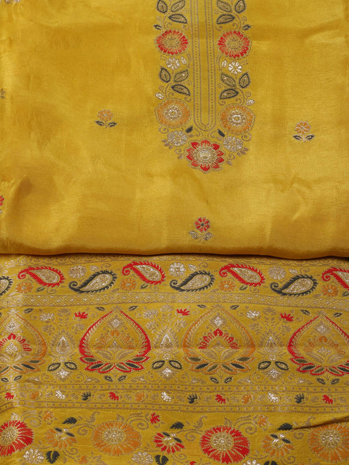 Embroidered Chanderi Unstitched Suit With Pant &amp; Dupatta