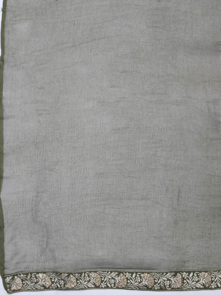 Embroidered Chanderi Unstitched Suit With Pant &amp; Dupatta