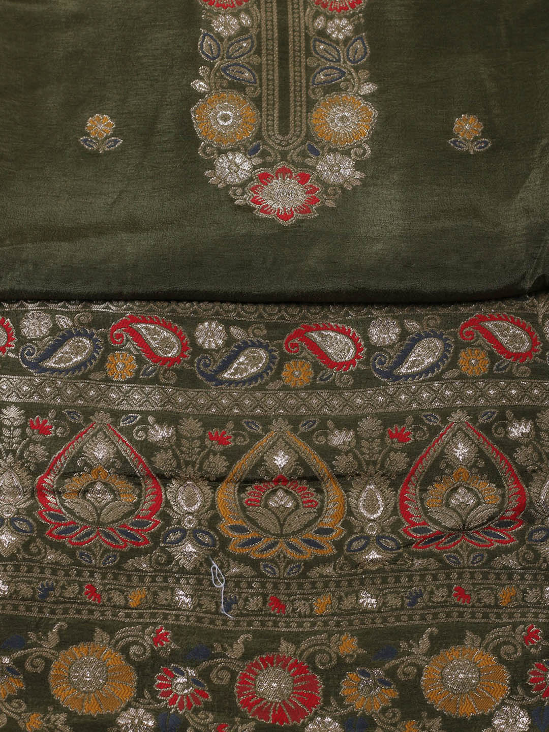 Embroidered Chanderi Unstitched Suit With Pant &amp; Dupatta