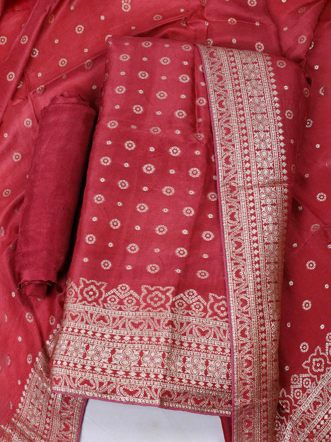 Embroidered Art Silk Unstitched Suit Piece With Dupatta
