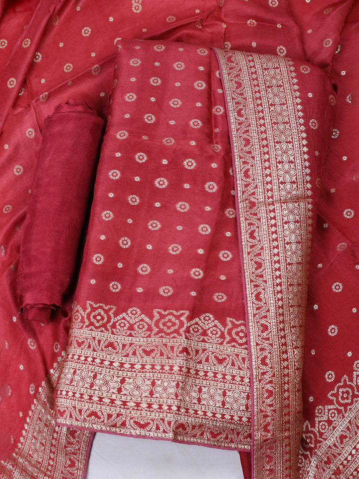 Embroidered Art Silk Unstitched Suit Piece With Dupatta