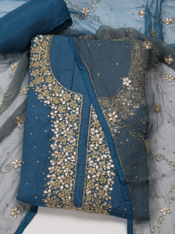 Neck Embroidered Handloom Unstitched Suit Piece With Dupatta