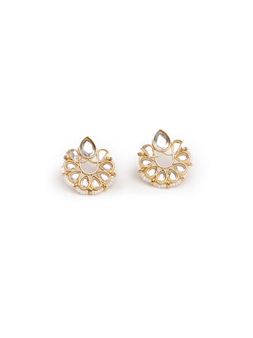 Golden & White Polki Stud Earrings