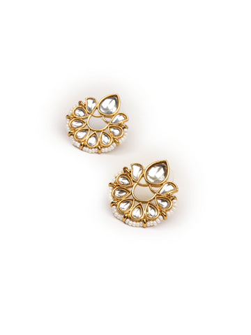Golden & White Polki Stud Earrings