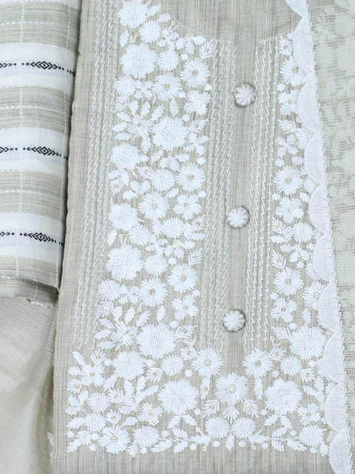 Neck Embroidered Cotton Blend Unstitched Suit With Dupatta