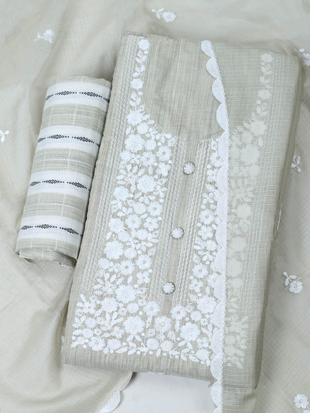 Neck Embroidered Cotton Blend Unstitched Suit With Dupatta