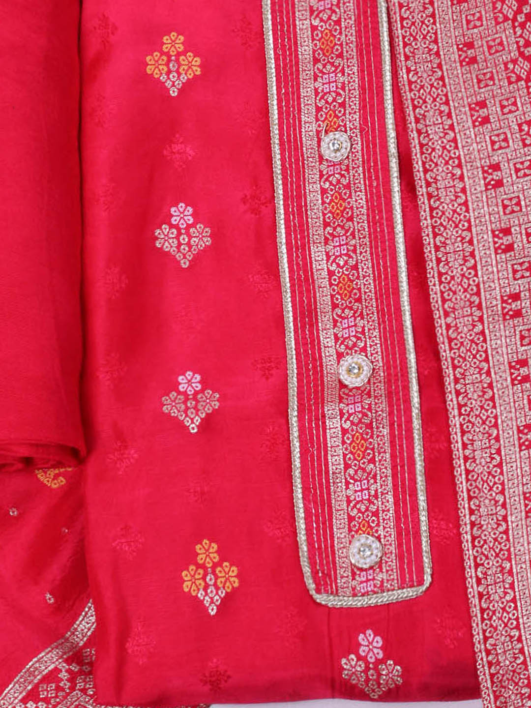Embroidered Chanderi Unstitched Suit With Dupatta