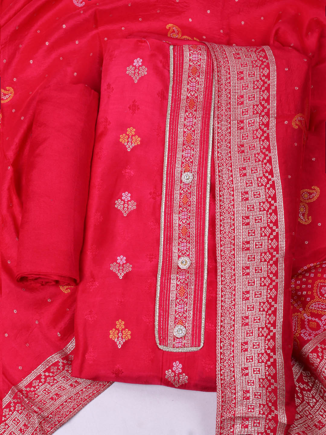 Embroidered Chanderi Unstitched Suit With Dupatta