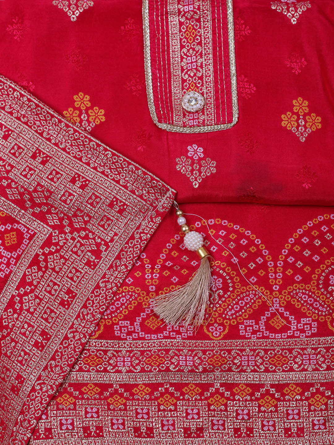 Embroidered Chanderi Unstitched Suit With Dupatta