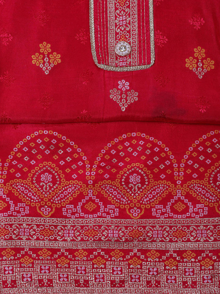 Embroidered Chanderi Unstitched Suit With Dupatta