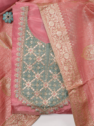 Neck Embroidery Tissue Unstitched Suit With Dupatta