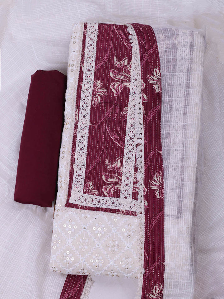 Embroidered Cotton Blend Unstitched Suit With Dupatta