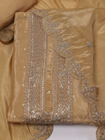 Neck Embroidered Tissue Unstitched Suit Piece With Dupatta