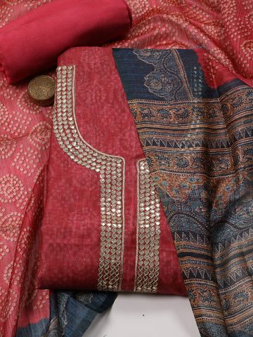 Printed Chanderi Unstitched Suit Piece With Dupatta