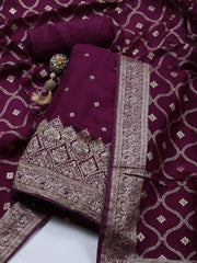 Woven Art Silk Unstitched Suit Piece With Dupatta