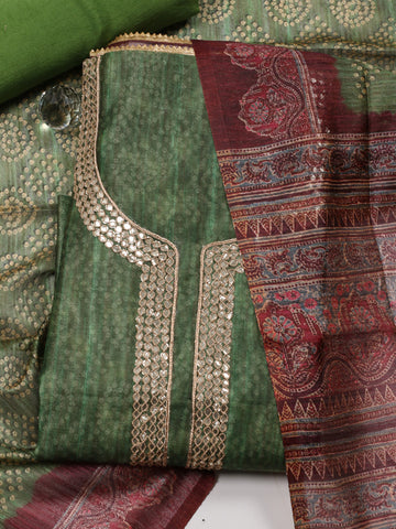 Printed Chanderi Unstitched Suit Piece With Dupatta