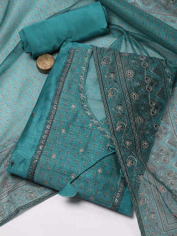 Printed Chanderi Unstitched Suit Piece With Dupatta