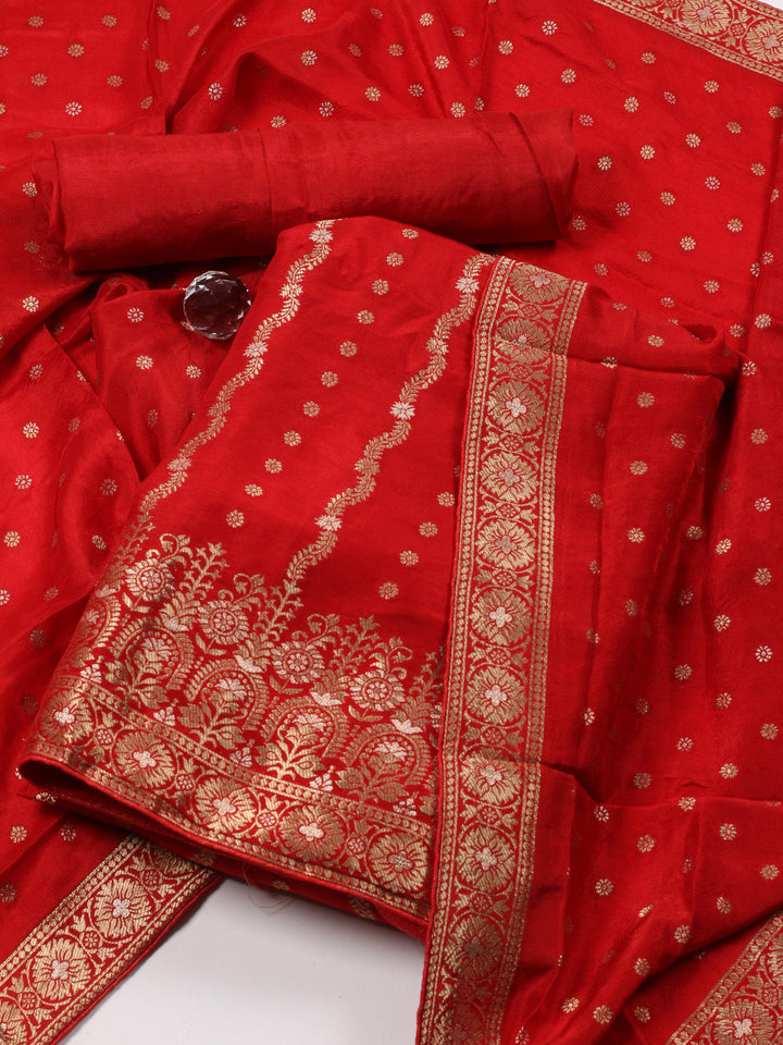 Woven Design Chanderi Unstitched Suit With Dupatta