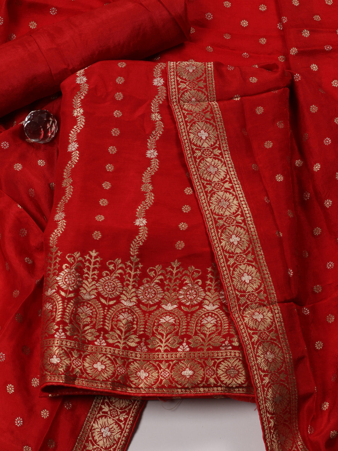 Woven Design Chanderi Unstitched Suit With Dupatta