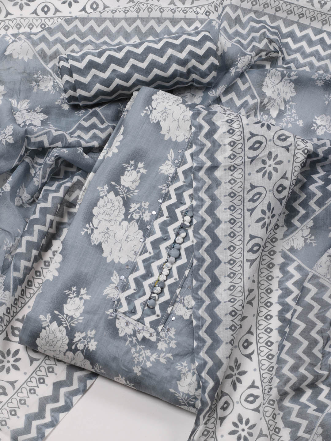 Printed Cotton Unstitched Suit Piece With Dupatta