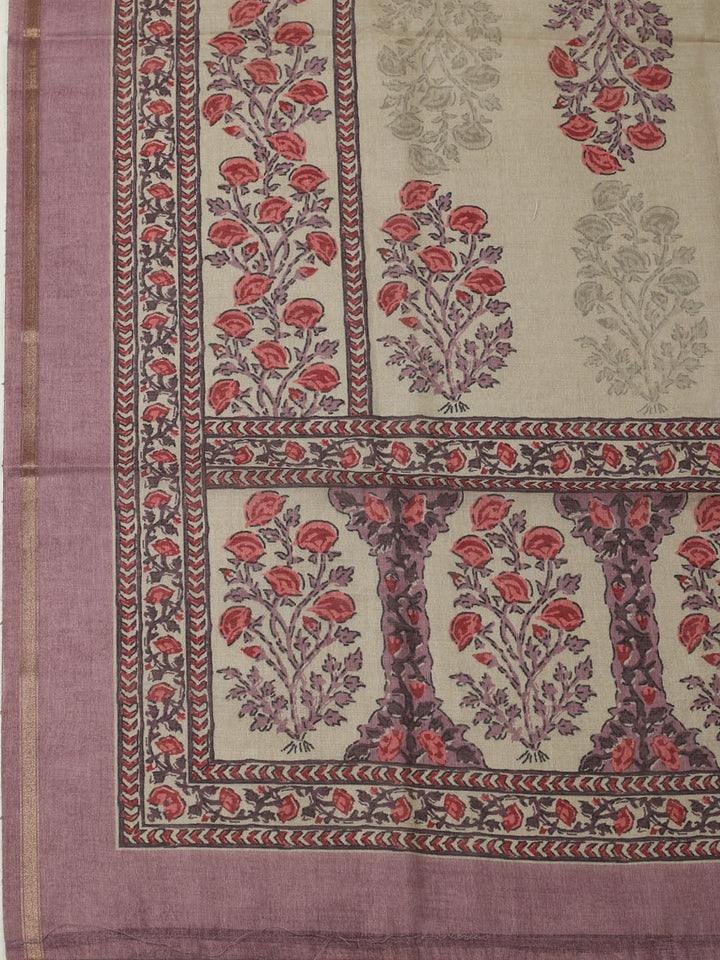 Printed Chanderi Unstitched Suit With Pant &amp; Dupatta