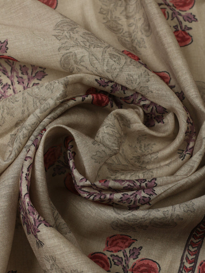 Printed Chanderi Unstitched Suit With Pant &amp; Dupatta