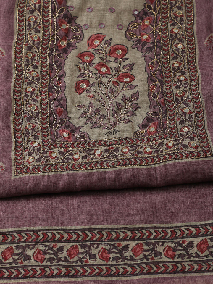Printed Chanderi Unstitched Suit With Pant &amp; Dupatta