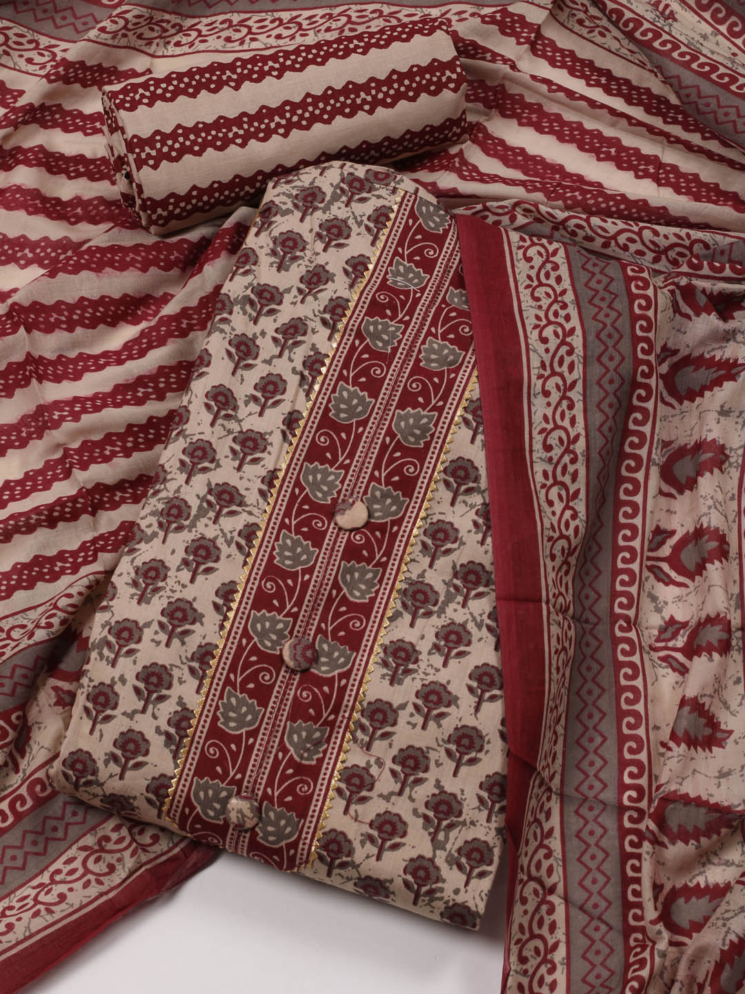Floral Printed Cotton Unstitched Suit Piece With Dupatta