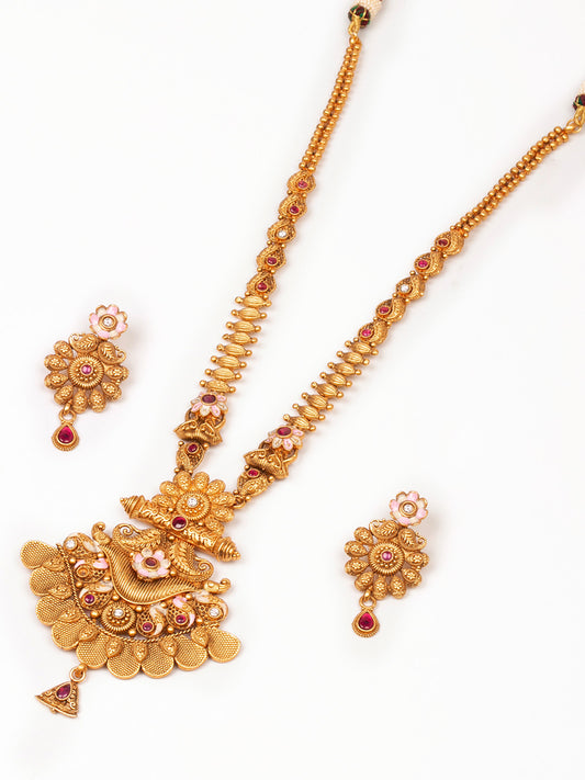 Antique Gold Necklace Set With Earrings