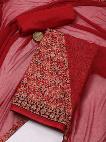 Printed Cotton Unstitched Suit Piece With Dupatta