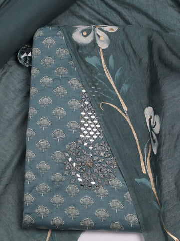Neck Embroidered Printed Cotton Unstitched Suit Piece With Dupatta