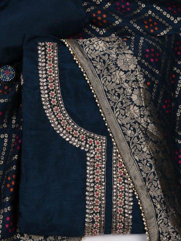 Neck Embroidered Chanderi Unstitched Suit Piece With Dupatta