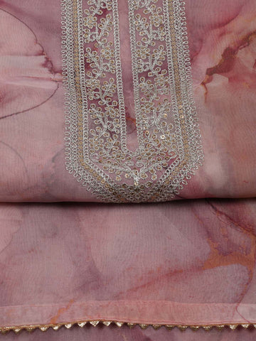 Neck Embroidered Printed Organza Unstitched Suit Piece With Dupatta