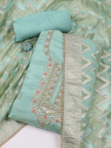 Neck Embroidered Woven Tissue Unstitched Suit Piece With Dupatta