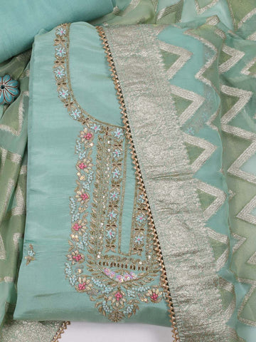 Neck Embroidered Woven Tissue Unstitched Suit Piece With Dupatta
