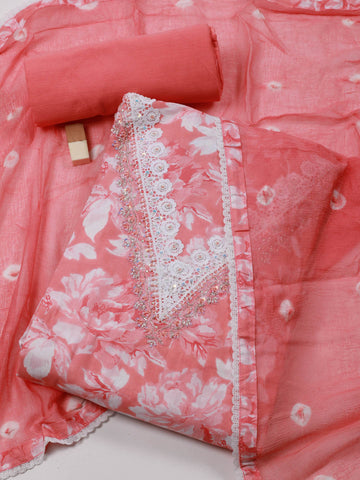 Floral Printed Cotton Unstitched Suit Piece With Dupatta