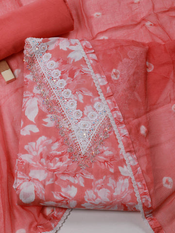 Floral Printed Cotton Unstitched Suit Piece With Dupatta