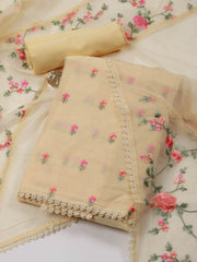 Floral Embroidery Cotton Unstitched Suit Piece With Dupatta