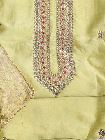 Neck Embroidered Chanderi Unstitched Suit Piece With Dupatta