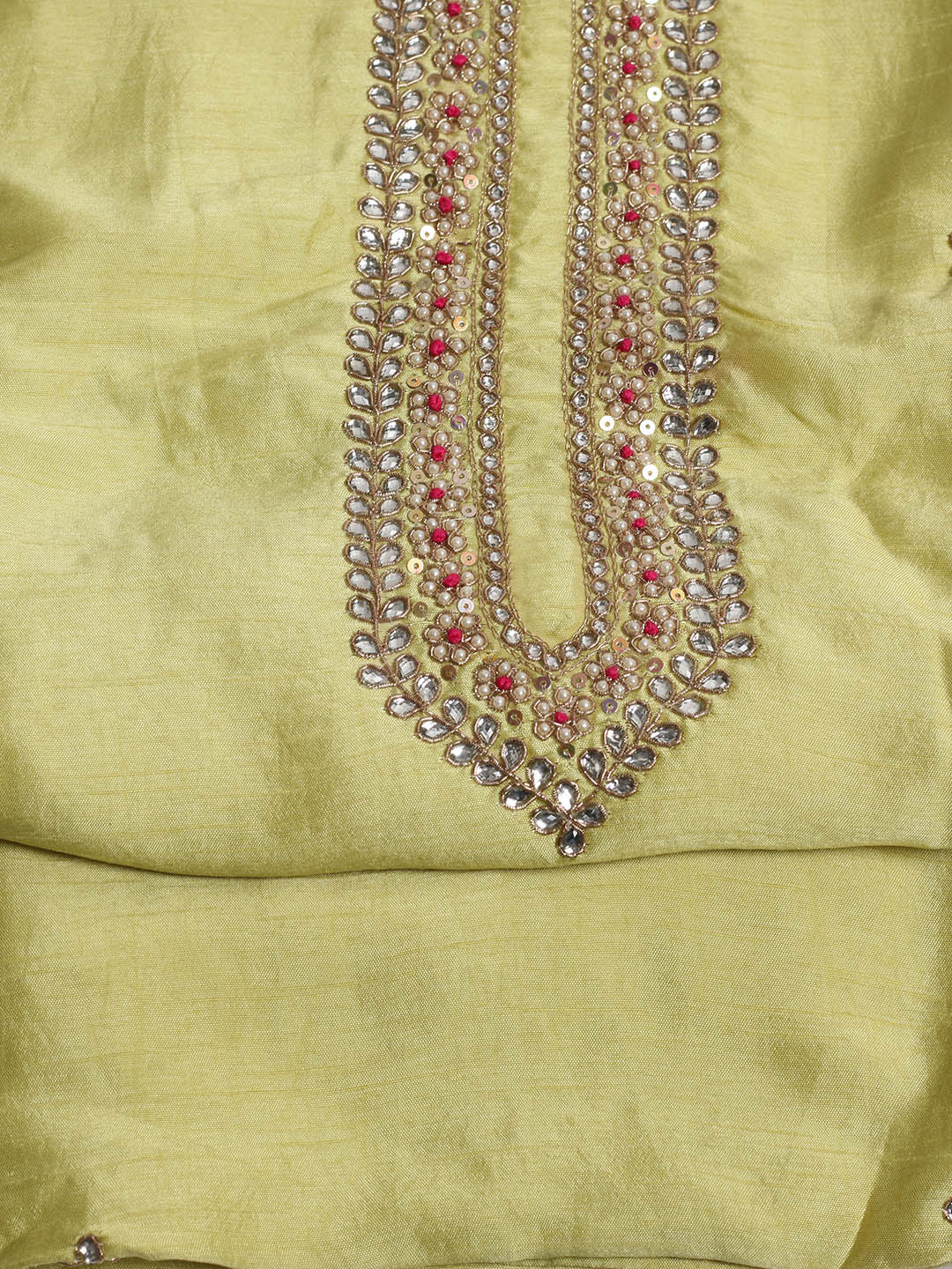 Neck Embroidered Chanderi Unstitched Suit Piece With Dupatta